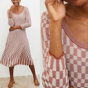 MM Lafleur The Tippy Dress - Checkered Knit Clay &‎ Cream Medium - $279